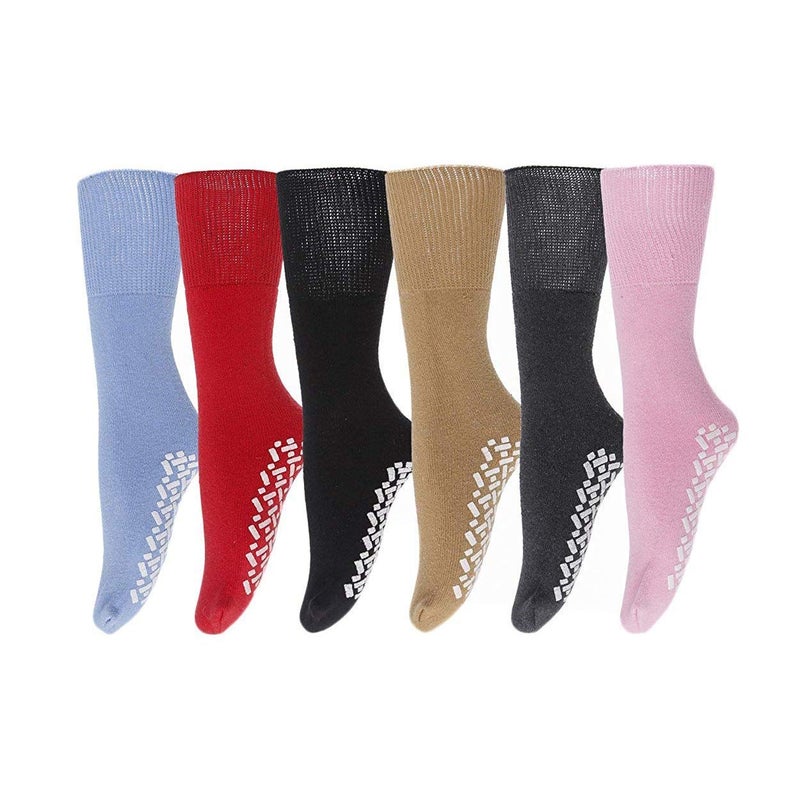 Brooklyn Socks 6 Pairs of Womens Non Skid/Slip Medical Socks, Cotton With Rubber Gripper Bottom, Assorted Colors, Size 9-11 - Image 1